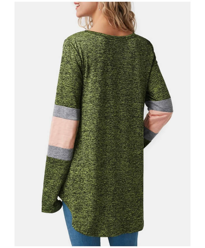 Curved Hem Round Neck Patchwork T Shirt